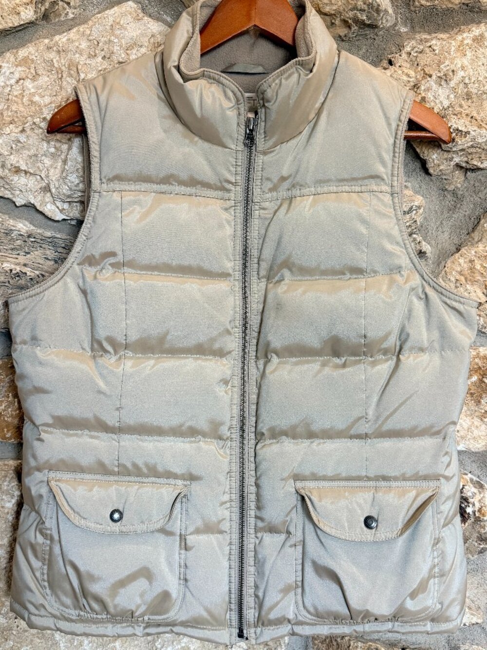 Women's LOFT Vest Shimmer Khaki Fleece Lined sz M